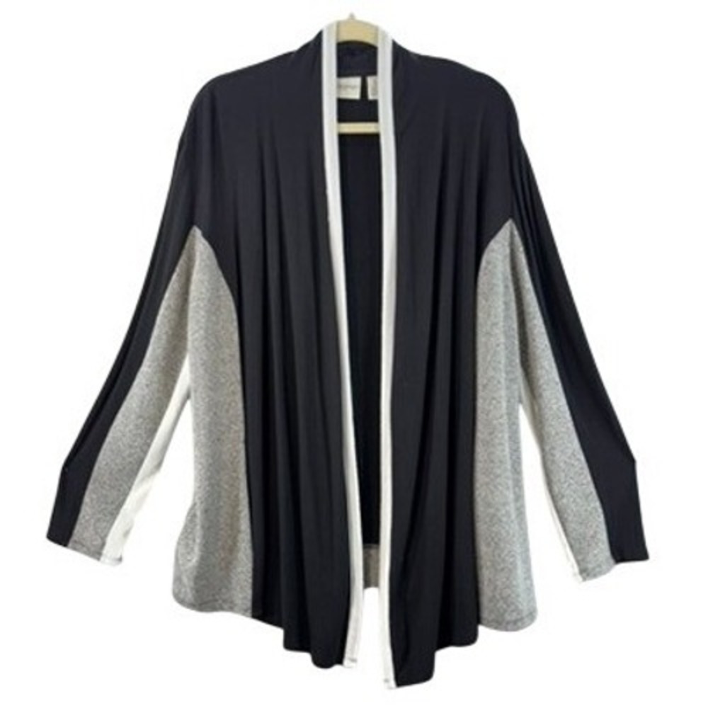 Zenergy by Chicos Cardigan Women 3 US XL Black Gray Colorblock Open Front Wrap